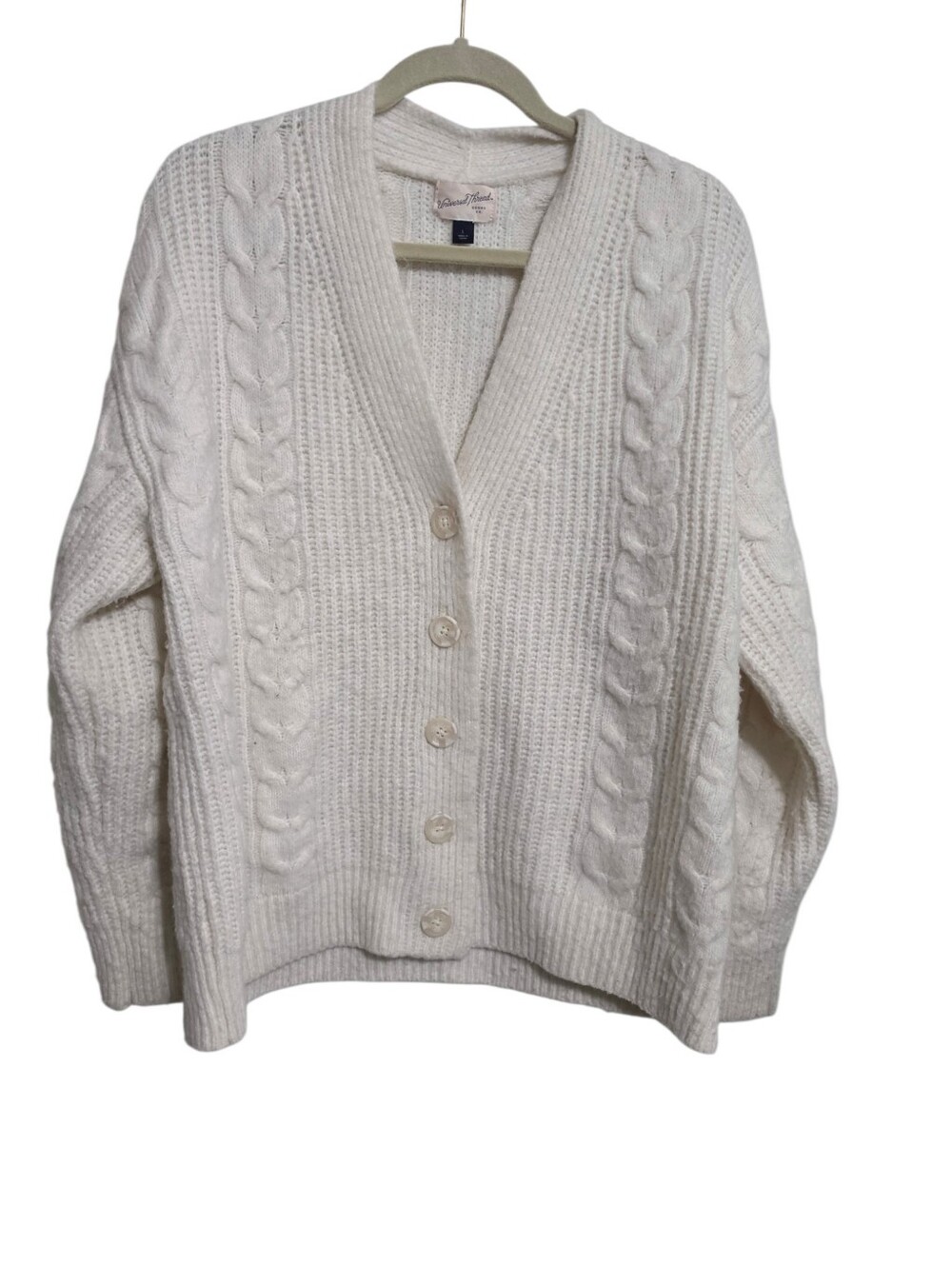 Universal Thread White Cable Knit Cardigan L Oversized Fisherman Academia